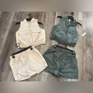 No Boundaries Parachute Two-Piece Vest and Shorts Set in Tan and Green MEDIUM